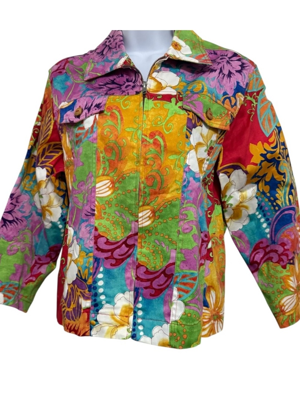 Coldwater Creek multicolor floral cotton trucker jacket Size M